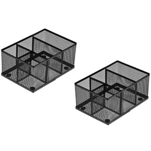 MyGift Modern Black Metal Mesh Desk Office Supplies Organizer Caddy with 4 Storage Compartments, Set of 2