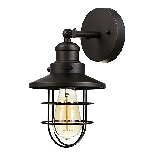 Globe Electric 59123 1-Light Wall Sconce, Dark Bronze, Removable Cage Shade, Wall Lighting, Wall Lamp Dimmable, Wall Lights for Bedroom, Kitchen Sconces Wall Lighting, Home Décor, Home Improvement