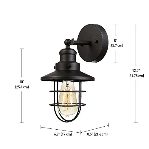 Globe Electric 59123 1-Light Wall Sconce, Dark Bronze, Removable Cage Shade, Wall Lighting, Wall Lamp Dimmable, Wall Lights for Bedroom, Kitchen Sconces Wall Lighting, Home Décor, Home Improvement