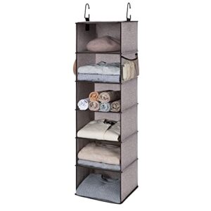 storageworks 6-shelf hanging closet organizer, hanging shelves for closet, fabric, mixing of brown and gray, 12" d x 12" w x 47 ¾" h