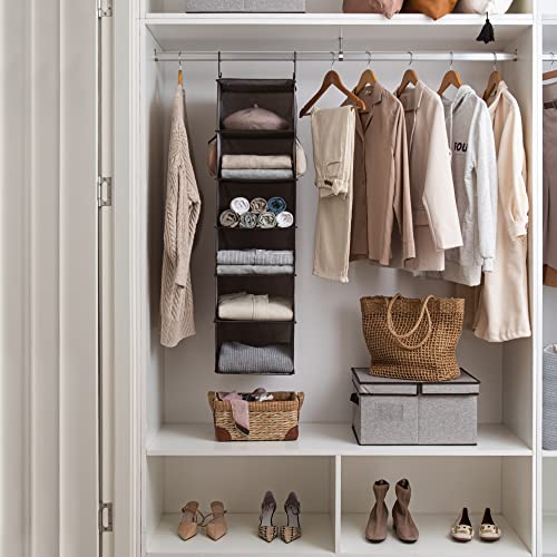 StorageWorks 6-Shelf Hanging Closet Organizer, Hanging Shelves for Closet, Fabric, Mixing of Brown and Gray, 12" D x 12" W x 47 ¾" H