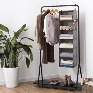 StorageWorks 6-Shelf Hanging Closet Organizer, Hanging Shelves for Closet, Fabric, Mixing of Brown and Gray, 12" D x 12" W x 47 ¾" H