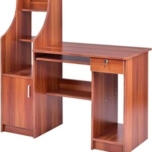 Tangkula Computer Desk with Storage Cabinet & Drawer, Wood Frame Home Office Desk with Pull-Out Keyboard Tray, Computer Workstation with Hutch Storage Bookshelf & CPU Compartment, Study Writing Table