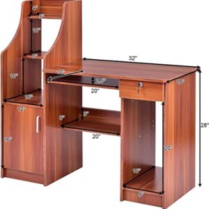 Tangkula Computer Desk with Storage Cabinet & Drawer, Wood Frame Home Office Desk with Pull-Out Keyboard Tray, Computer Workstation with Hutch Storage Bookshelf & CPU Compartment, Study Writing Table