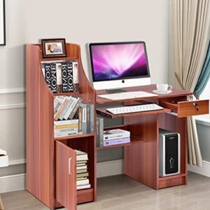 Tangkula Computer Desk with Storage Cabinet & Drawer, Wood Frame Home Office Desk with Pull-Out Keyboard Tray, Computer Workstation with Hutch Storage Bookshelf & CPU Compartment, Study Writing Table