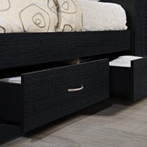 Hodedah Twin-Size Captain Bed with 3-Drawers and Headboard in Black, 85.6"L x 42.3"W x 39.2"H