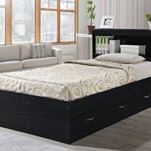 Hodedah Twin-Size Captain Bed with 3-Drawers and Headboard in Black, 85.6"L x 42.3"W x 39.2"H