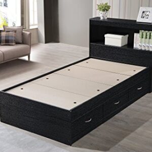 Hodedah Twin-Size Captain Bed with 3-Drawers and Headboard in Black, 85.6"L x 42.3"W x 39.2"H