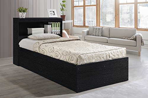 Hodedah Twin-Size Captain Bed with 3-Drawers and Headboard in Black, 85.6"L x 42.3"W x 39.2"H