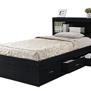 Hodedah Twin-Size Captain Bed with 3-Drawers and Headboard in Black, 85.6"L x 42.3"W x 39.2"H