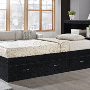 Hodedah Twin-Size Captain Bed with 3-Drawers and Headboard in Black, 85.6"L x 42.3"W x 39.2"H