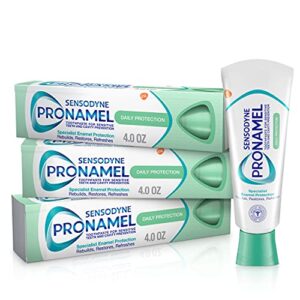 sensodyne pronamel daily protection enamel toothpaste for sensitive teeth, to reharden and strengthen enamel, mint essence - 4 ounce (pack of 3)