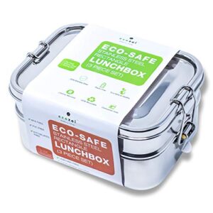ecozoi leak proof stainless steel lunch box, 3-in-1 eco bento box | redesigned silicone seal + bonus lunch pod | sustainable tiffin eco friendly metal bento box food storage containers