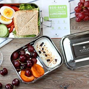 ecozoi Leak Proof Stainless Steel Lunch Box, 3-in-1 Eco Bento Box | Redesigned Silicone Seal + Bonus Lunch Pod | Sustainable Tiffin Eco Friendly Metal Bento Box Food Storage Containers