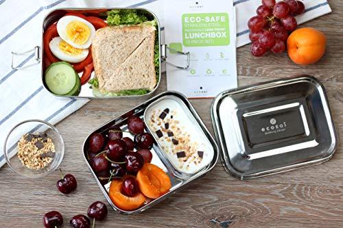 ecozoi Leak Proof Stainless Steel Lunch Box, 3-in-1 Eco Bento Box | Redesigned Silicone Seal + Bonus Lunch Pod | Sustainable Tiffin Eco Friendly Metal Bento Box Food Storage Containers