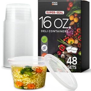 [48 sets -16 oz.] plastic deli food storage containers with airtight lids - soup containers with lids