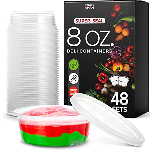 [48 Sets - 8 oz.] Plastic Containers with Lids - Slime Containers 8 oz - Small Containers with Lids