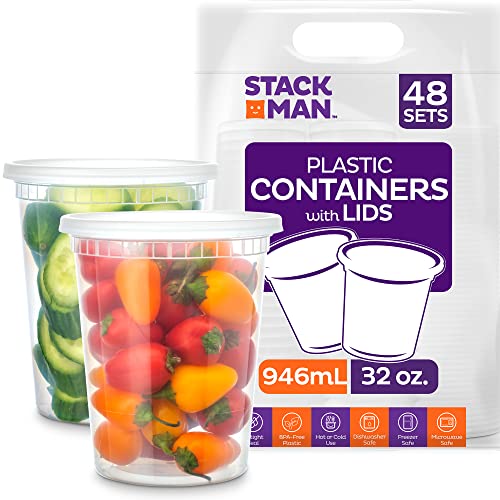 [48 Sets - 8 oz.] Plastic Containers with Lids - Slime Containers 8 oz - Small Containers with Lids