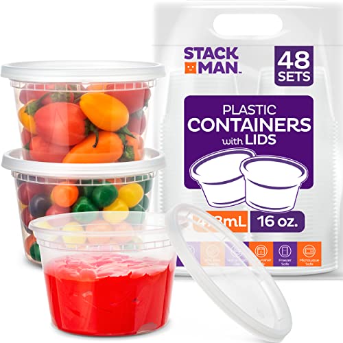 [48 Sets - 8 oz.] Plastic Containers with Lids - Slime Containers 8 oz - Small Containers with Lids