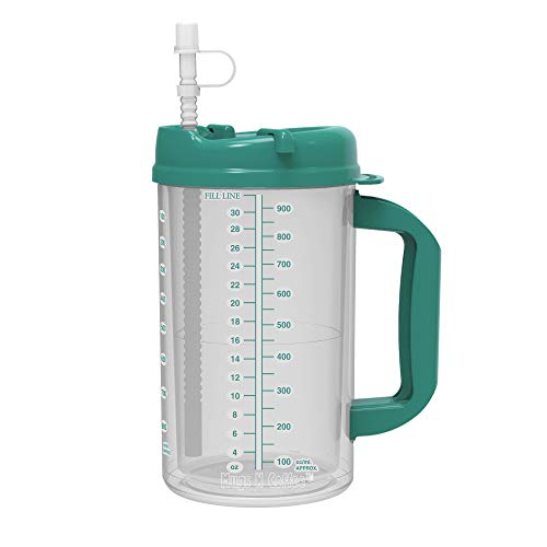 32 oz Double Wall Insulated Hospital Mug - Cold Drink Mug - Large Carry Handle - Includes Straw (1, Teal)