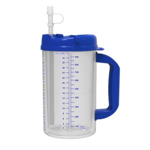 32 oz double wall insulated hospital mug - cold drink mug - large carry handle - includes straw (1, blue)