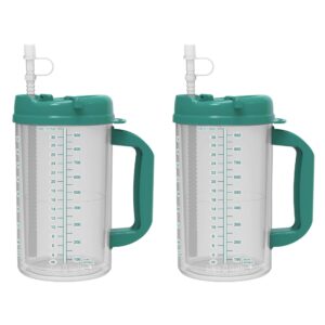 32 oz double wall insulated hospital mug - cold drink mug - large carry handle - includes straw (2, teal)