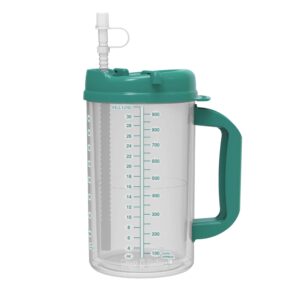 32 oz Double Wall Insulated Hospital Mug - Cold Drink Mug - Large Carry Handle - Includes Straw (2, Teal)