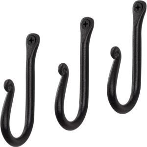 rtzen wall mount j hook - wrought iron decorative wall hooks for hanging things - handcrafted classic wall mounted black coat hooks - farmhouse towel hooks robe hooks or hat hooks - 3 pack