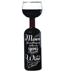 bigmouth inc. original wine bottle glass - mom, for putting up with me, you deserve all the wine, large wine glass, 750 ml