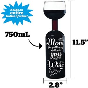 BigMouth Inc. Original Wine Bottle Glass - Mom, for putting up with me, you deserve all the Wine, Large Wine Glass, 750 mL