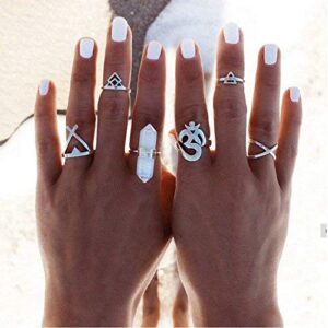 Nongkhai shop 6pcs Silver Boho Women Stack Plain Above Knuckle Ring Midi Finger Tip Rings Set