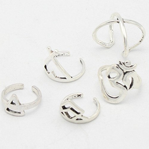 Nongkhai shop 6pcs Silver Boho Women Stack Plain Above Knuckle Ring Midi Finger Tip Rings Set