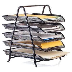 halter steel mesh 5-tier shelf tray organizer for desktop - letter-size - black