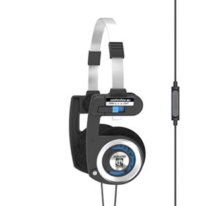koss porta pro with microphone and remote on-ear headphones, in-line microphone and touch remote control, collapsible design, wired with 3.5mm plug, black and silver