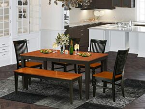 east west furniture niwe6-bch-w dining table set, 6-pieces