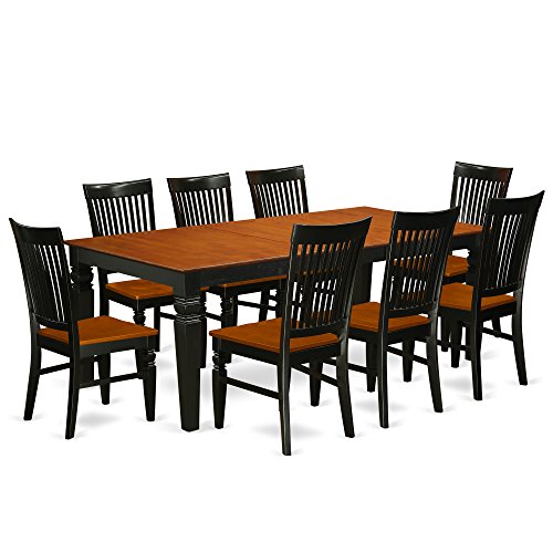 East West Furniture LGWE9-BCH-W Dining Set, 9 Pieces