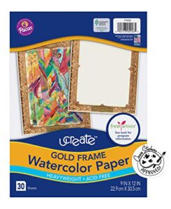 ucreate - pac4926 ucreate gold frame watercolor paper, gold frame, 9" x 12", 30 sheets