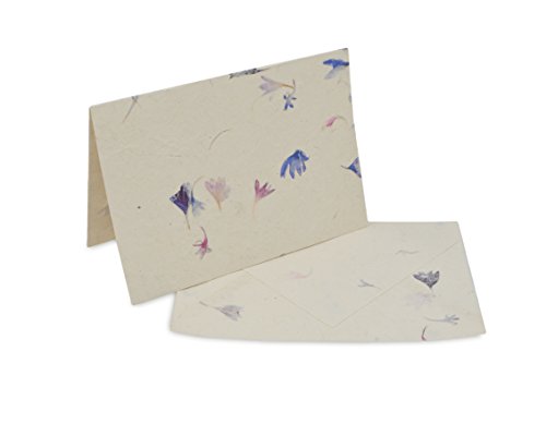 Nepali Cherish Greeting Card & Envelope Box Set with Handmade Lokta Paper from Nepal, 15 Greeting Cards (Cornflower)