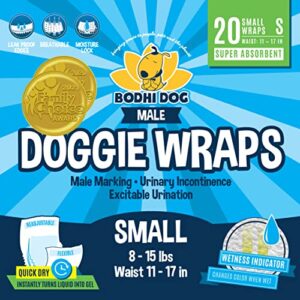 disposable dog diapers male | 20 premium quality adjustable doggie wraps with moisture control and wetness indicator | 20 count small size