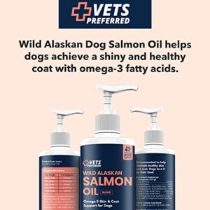 Vets Preferred Wild Alaskan Salmon Oil for Dogs – Premium Omega 3 Fish Oil for Healthy Dog Coat – Immune Support and Heart Health – All Natural – Rich in EPA and DHA