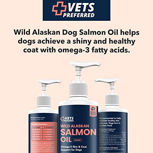 Vets Preferred Wild Alaskan Salmon Oil for Dogs – Premium Omega 3 Fish Oil for Healthy Dog Coat – Immune Support and Heart Health – All Natural – Rich in EPA and DHA