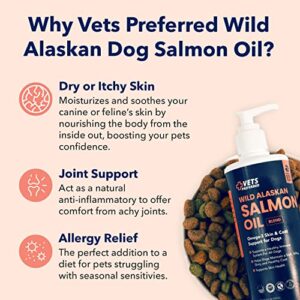 Vets Preferred Wild Alaskan Salmon Oil for Dogs – Premium Omega 3 Fish Oil for Healthy Dog Coat – Immune Support and Heart Health – All Natural – Rich in EPA and DHA