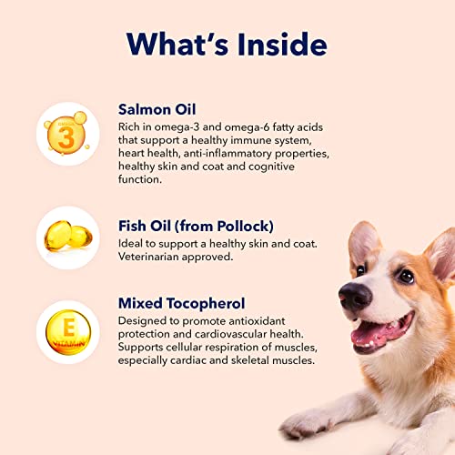 Vets Preferred Wild Alaskan Salmon Oil for Dogs – Premium Omega 3 Fish Oil for Healthy Dog Coat – Immune Support and Heart Health – All Natural – Rich in EPA and DHA