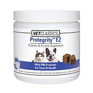 vet classics protegrity ez probiotic health supplements for dogs, cats – dog digestive support, pet gastrointestinal health, cat stomach, intestinal balance – pet enzymes – 120 soft chews