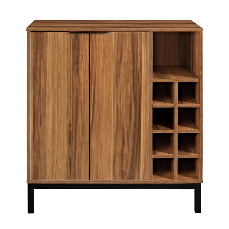 Walker Edison Mid-Century Modern Wood Kitchen Buffet Sideboard-Entryway Serving Storage Cabinet Doors-Dining Room Console, 34 Inch, Brown