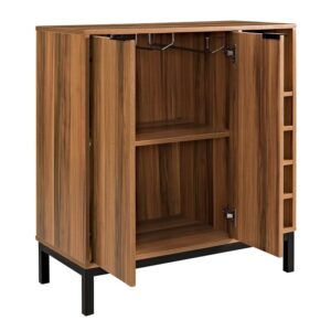 Walker Edison Mid-Century Modern Wood Kitchen Buffet Sideboard-Entryway Serving Storage Cabinet Doors-Dining Room Console, 34 Inch, Brown