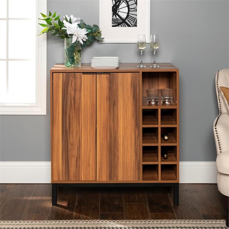 Walker Edison Mid-Century Modern Wood Kitchen Buffet Sideboard-Entryway Serving Storage Cabinet Doors-Dining Room Console, 34 Inch, Brown