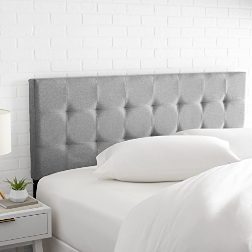 Amazon Basics Faux Linen Upholstered Tufted Headboard, Queen, Gray
