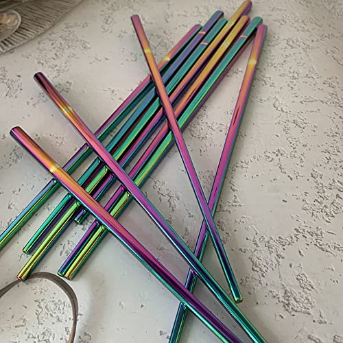 Koolemon 5pairs Polished Multicolor Rainbow 304 Stainless Steel Chopsticks Set,Metal Chopsticks Reusable, Dishwasher Safe, Traditional Chopstick,9.5inch