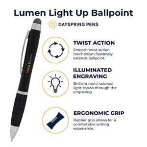 Dayspring Pens Personalized Pen | Black Lumen Light Up Pen. A Gift Pen With Engraving That Lights Up. Personalized Gift Light Up Click Stylus.